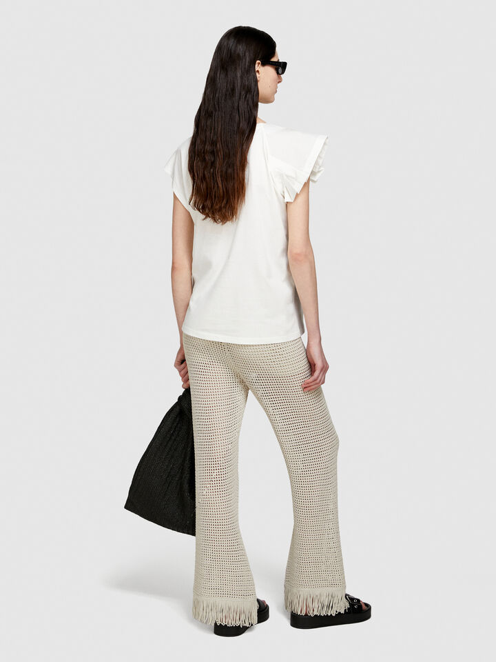 T-shirt with ruffles - women's short sleeve t-shirts - White | Sisley image number 3